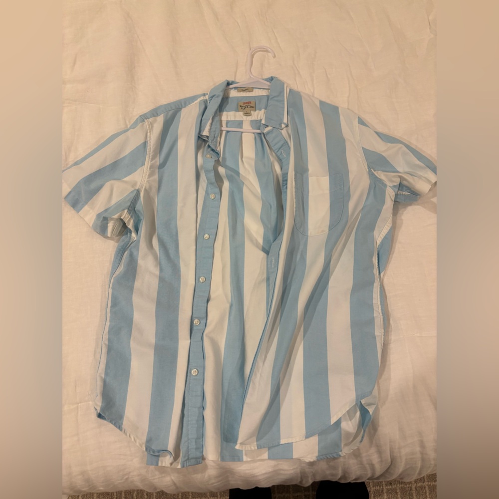 J. Crew Light Blue and White Striped Casual Shirt